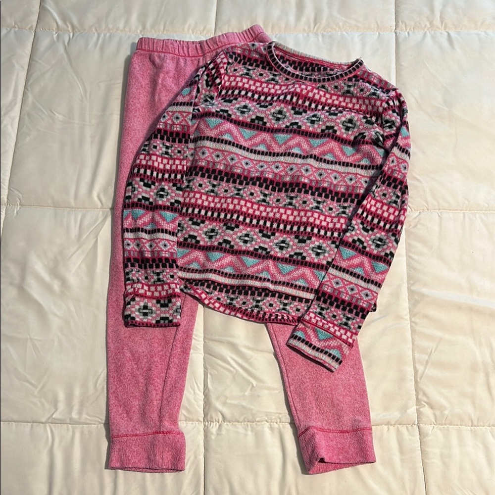 Cuddl Duds Pink and Black Pajama Set with Nordic Pattern Girls Size M